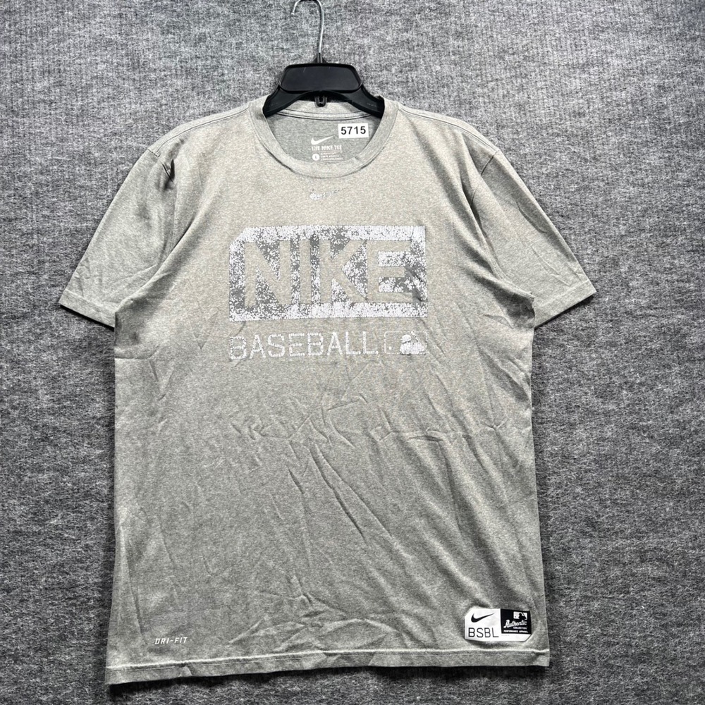 Nike Baseball Dri-FIT T-Shirt Mens Large Gray Athletic Cut MLB Graphic Tee
